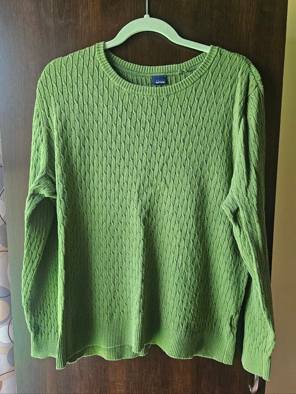 Basic Editions Green Cable Knit Crewneck Sweater